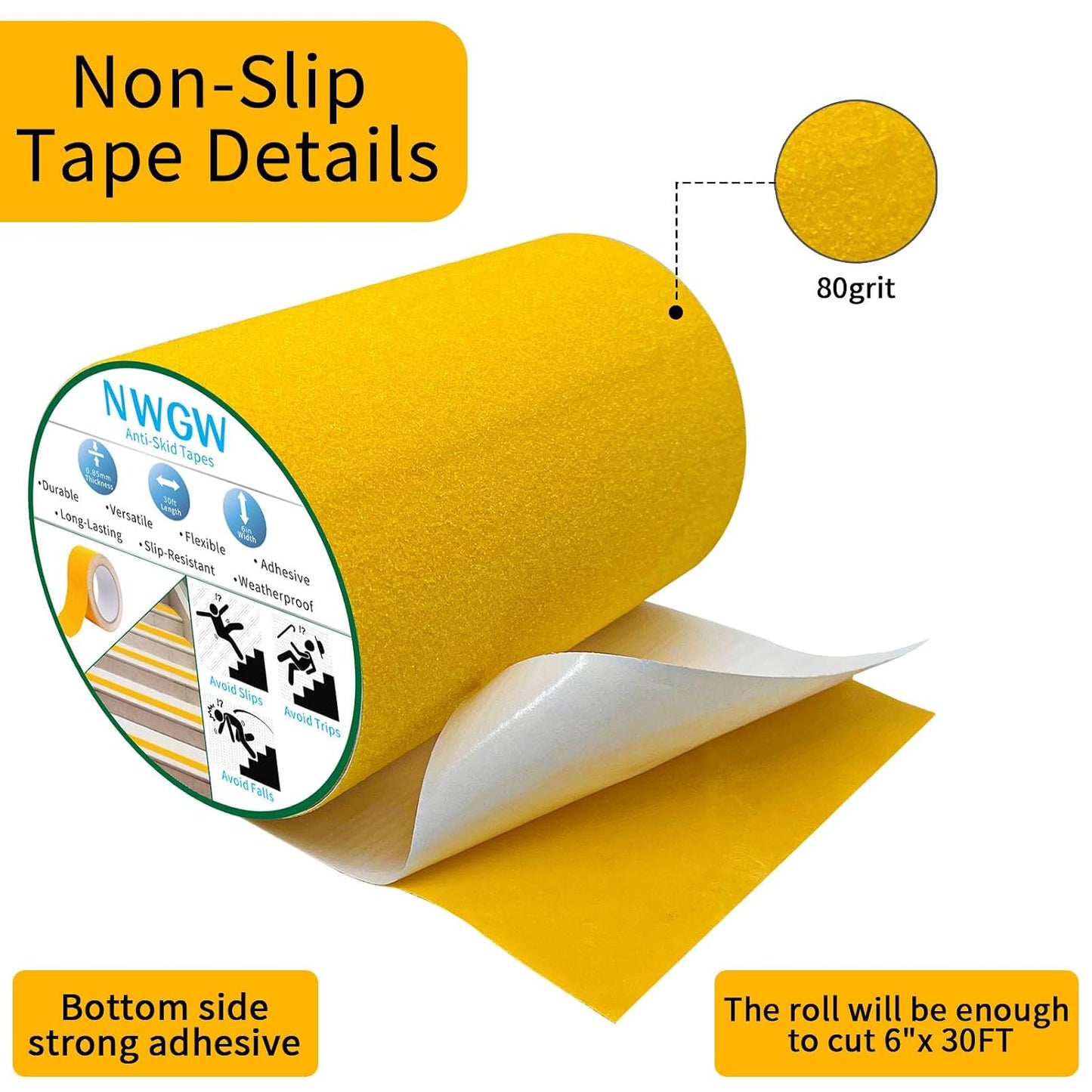 Waterproof Tape for Pools, 2" x15FT Heavy Duty Anti Slip Stair Treads Outdoor Tape Non-Slip Rubber Grip Tape Shower Strips Slip Resistant Tape Traction Tape for Stairs Showers Bathroom Trails
