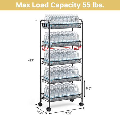 TOOLF 3-Tier Metal Rolling Cart, Mesh Wire Easy Assemble Utility Cart, Storage Trolley on Wheels with 3 Hooks, MetalStorage Shelving Units for Kitchen Bathroom Laundry Room