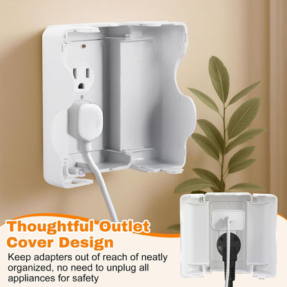Tellegloww 4 Pack Safety Outlet Cover Box Wall Outlet Cover for Baby Proofing Extra Large Electrical Plugs and Adapters Receptacle Box Receptacle Protector with Childproof Lock & Cable Management