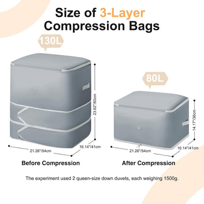 Comforter Storage Bag - 130L Large Capacity Blanket Storage Bags 4-Layer Ultra Space Saving Self Compression Organizer, Washable Compression Bags for Storage Comforter Blanket, 2-Pack, Beige