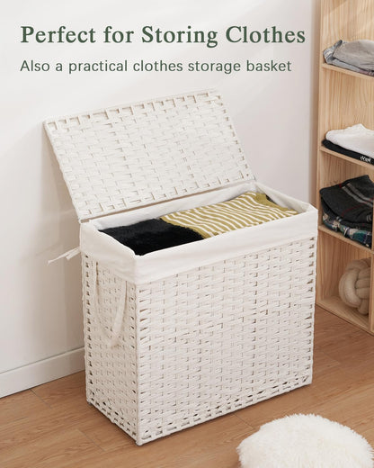 SETVSON Laundry Hamper with Lid Laundry Basket 132 L (35 Gal) Wicker Clothes Hamper, Handwoven Rattan Hamper with Handles and 4 Removable Liner Bags, 6 Mesh Bags for Laundry Bedroom Natural