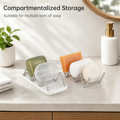 Stainless Steel Soap Dish Self Draining Bar Soap Holder, Silver | Reversible Design Fits 2-3 Bars, Rustproof, Easy to Clean, Space Saving, Non Slip, for Bathroom, Shower, Kitchen