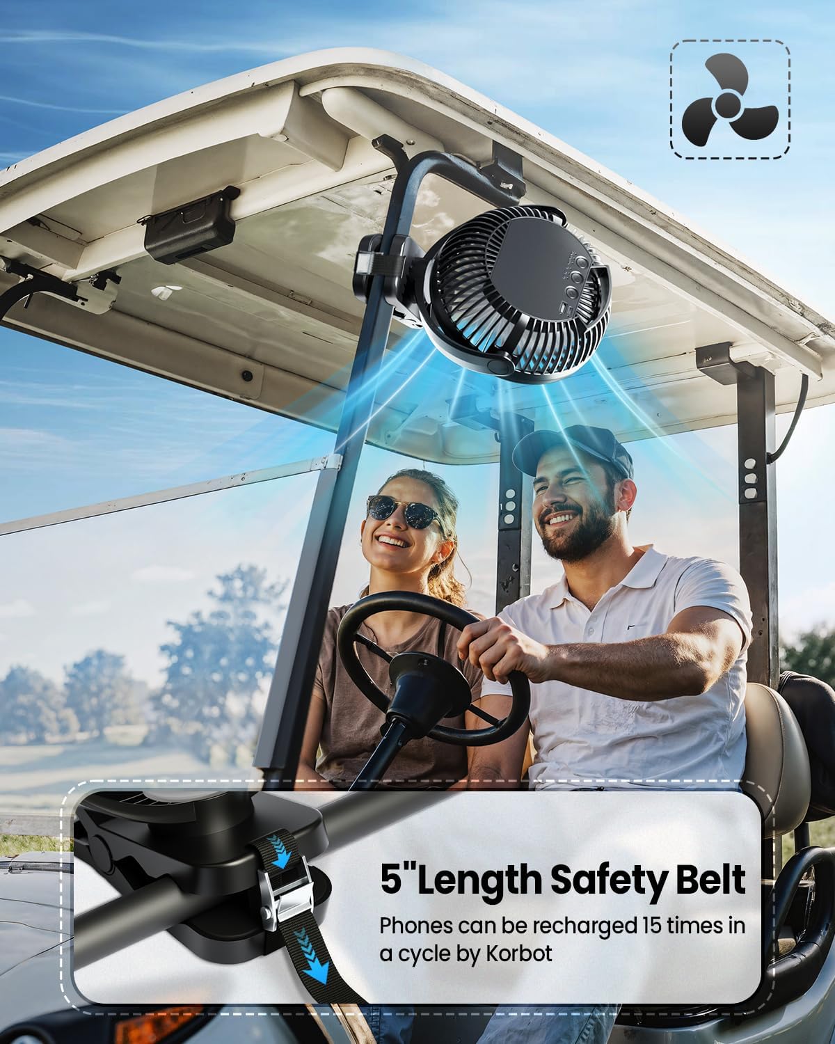 40000mAh Clip on Fan for Golf Cart - 8-inch Portable Rechargeable Fans - Max Up to 127Hrs Work Time - Battery Operated Fan with LED, Remote, Timers, Hook for Office, Desk, Camping, Treadmill, Tent