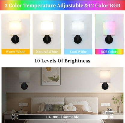 Wireless Wall Sconce Set of 2,Battery Operated Wall Lights with Remote Control,Rechargeable Wall Sconces with LED Bulb,15 Colours Dimmable Wall Lamp for Bedroom Living Room Hallway