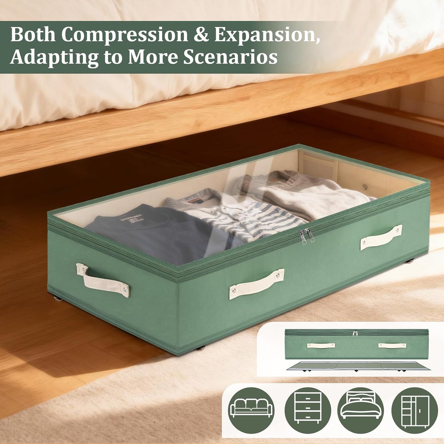 Dolicer 2 Pack Under Bed Storage with Wheels, 6in-10in Height Adjustable Underbed Storage Containers, 92L XXXL Under Bed Drawers Rolling Bin with Clear Lids for Dorm Shoes Clothes Organizers(Grey)