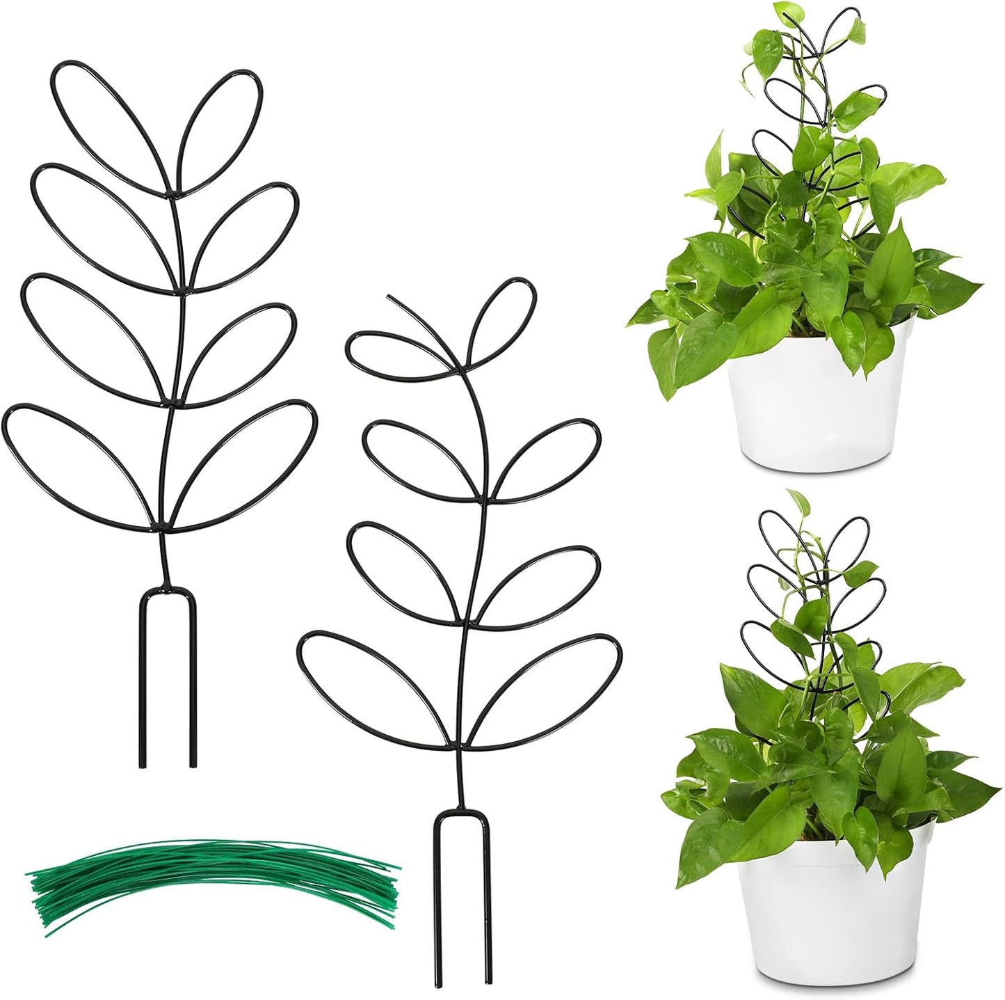 AUGSUN 2 Packs Plant Trellis Garden Trellis Plant Stakes Trellis | for Climbing Plants, Indoor Plants Metal Leaf Shape, Plant Support for Houseplants, with 50 Ties Plant Lover Gift (Green)