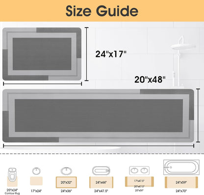 ACCUMTEK Non Slip Bath Mat, Thin Bathroom Rugs Fit Under Door, Quick Dry Bath Mats, Machine Washable Bath Rugs for Bathroom, Bathtub & Kitchen, Grey/Bordered/24 x17