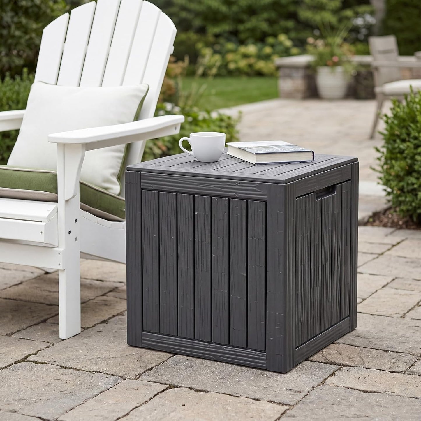 MAKINO 152 Gallon Resin Outdoor Storage Box, Waterproof Deck Box with Lockable Lid, Outside Storage Box for Patio Furniture, Pool Accessories, Garden Tools, Storage Bench for Backyard, Porch, Black