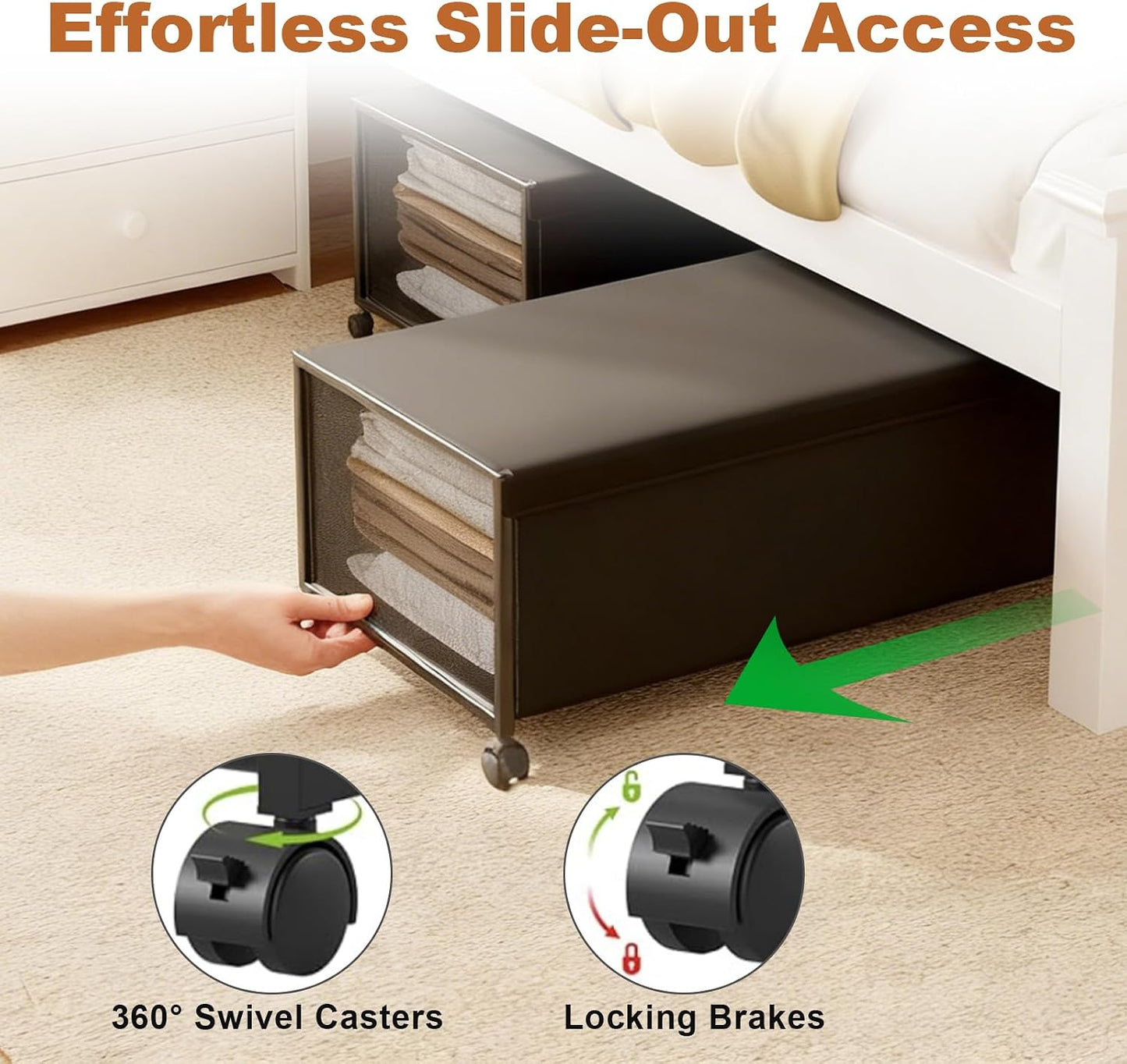 2 Pack Under the Bed Storage Containers,10 inch Height Under Bed Shoe Storage,31inch Long Underbed Storage with Wheels,Large Rolling under bed Clothes Storage Drawers with Lid for Dorm Tall ,Black