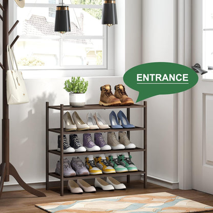 kiplant Small Shoe Rack, 4-Tier Bamboo Wood Shoe Rack for Entryway, Stackable Shoe Organizer for Hallway Closet, Free Standing Shoe Racks for Indoor & Outdoor