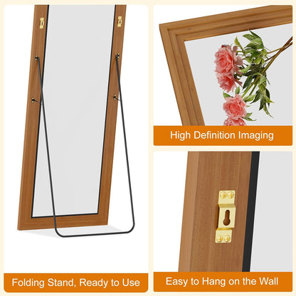 ZHUNFA Full Length Mirror, 71x32 Inch Full Length Mirror Wall Mounted | Vertical Hanging, Leaning Standing for Bedroom, Living Room, Rectangular Wooden Frame, Log Color.