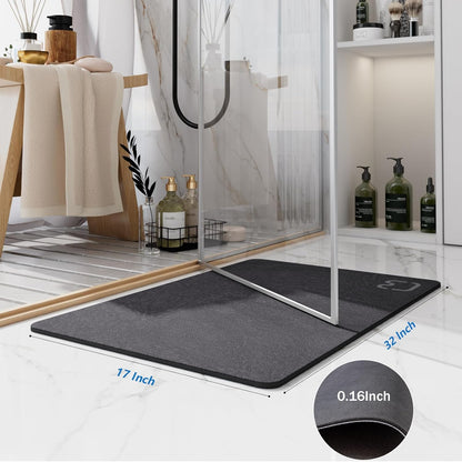Diatomaceous Earth Bath Mat Rugs Super Absorbent Diatomite Stone Bath Mat Non Slip Quick Dry Thin Bathroom Mat Fit Under Door, Floor Rugs in Front of Bathtub, Shower Room, Sink,15.7"x23.6", Grey