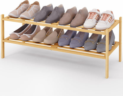Smiry Bamboo Shoe Rack, 3 Tier Free Standing Wooden Shoe Organizer, Stackable Wood Shoe Storage Shelf for Closet, Entryway, 5 Horizontal Slats, 26.8"x11"x18.3", Natural