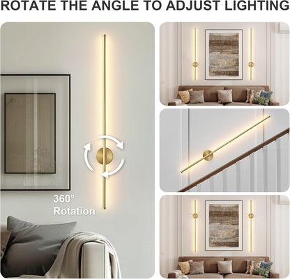 Battery Operated Modern Wall Sconces, Dimmable Wireless Wall Light Set of Two with Remote Control, 3 Color Temperatures, Rechargeable LED Wall Sconce for Bedroom, Living Room, Hallway, 23.6 Inch Brass