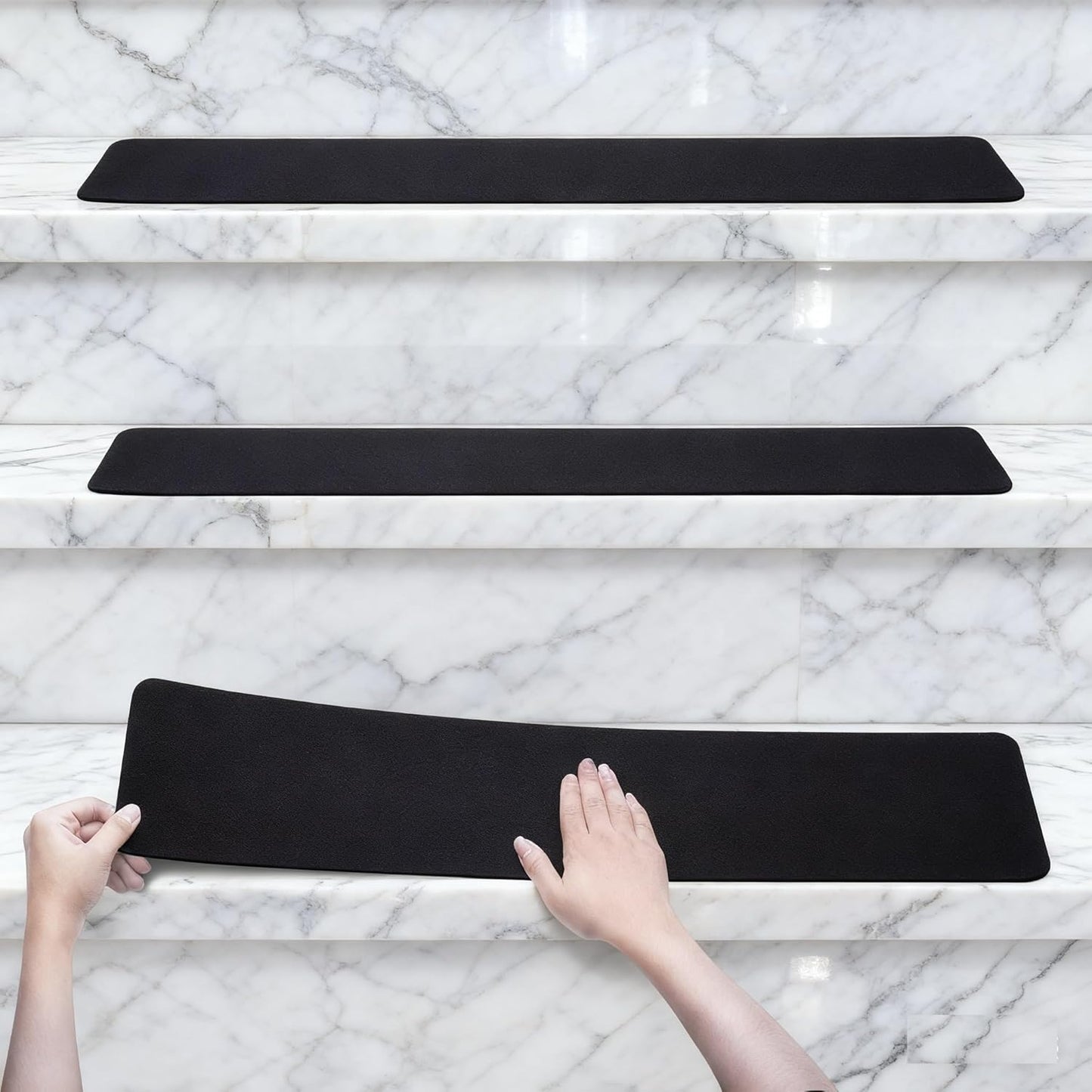 3 Pack Large 6 Inch x 24 Inch Non Slip Stair Treads Black High Traction Adhesive Pre-Cut Safety Tape Tread Prevents Slips and Falls Outdoor