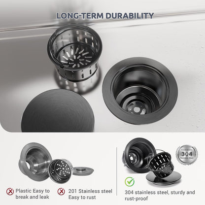 BOTEMY Kitchen Sink Drain Assembly with Removable Deep Basket Strainer, Anti-Clog Sink Drain Kit, Stainless Steel & ABS, Easy Clean Lift-Out Strainer, Fits Standard 3-1/2 Kitchen Sinks - Brushed