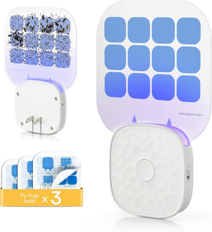 Fruit Fly Traps for Indoors Plug-in with Double-Sided Sticky Glue Cards | Flying Insect Trap for Fruit Flies, Gnats, Moths, Includes 3 Refills for House