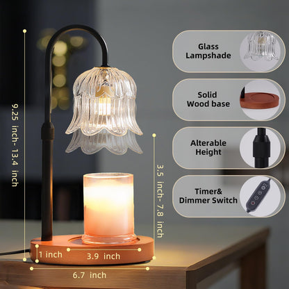 CRMILL Candle Warmer Lamp with Timer: Adjustable Dimmable Height Adjustable Warming - Flower Shape Wax Lamp Jar Candles No Flame Modern Home Decor Table Lights - Home Living Bedroom