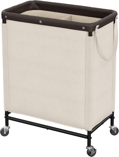 StorageWorks 3 Section Laundry Hamper, Rolling Laundry Cart with Wheels and Handles, Laundry Room Double Sorter for Organizer and Storage, 31.7 Gal(120L), Beige