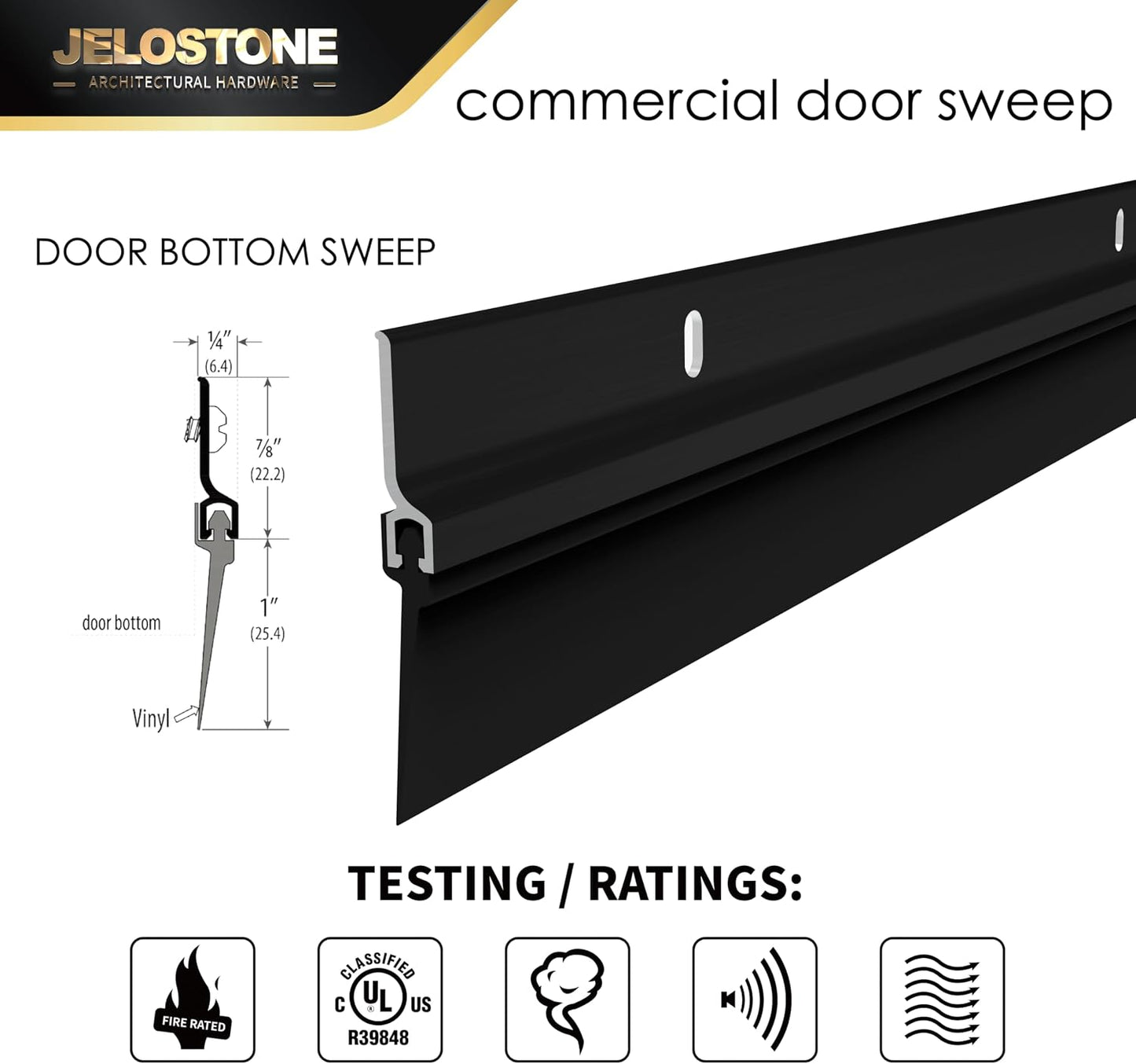 2 Pack - 48'' Commercial Door Bottom Sweep (White Powder Coated), Heavy Duty Aluminum, Fire Rated, Vinyl Insert, JS-NV307, Ideal for Residential & Commercial Use