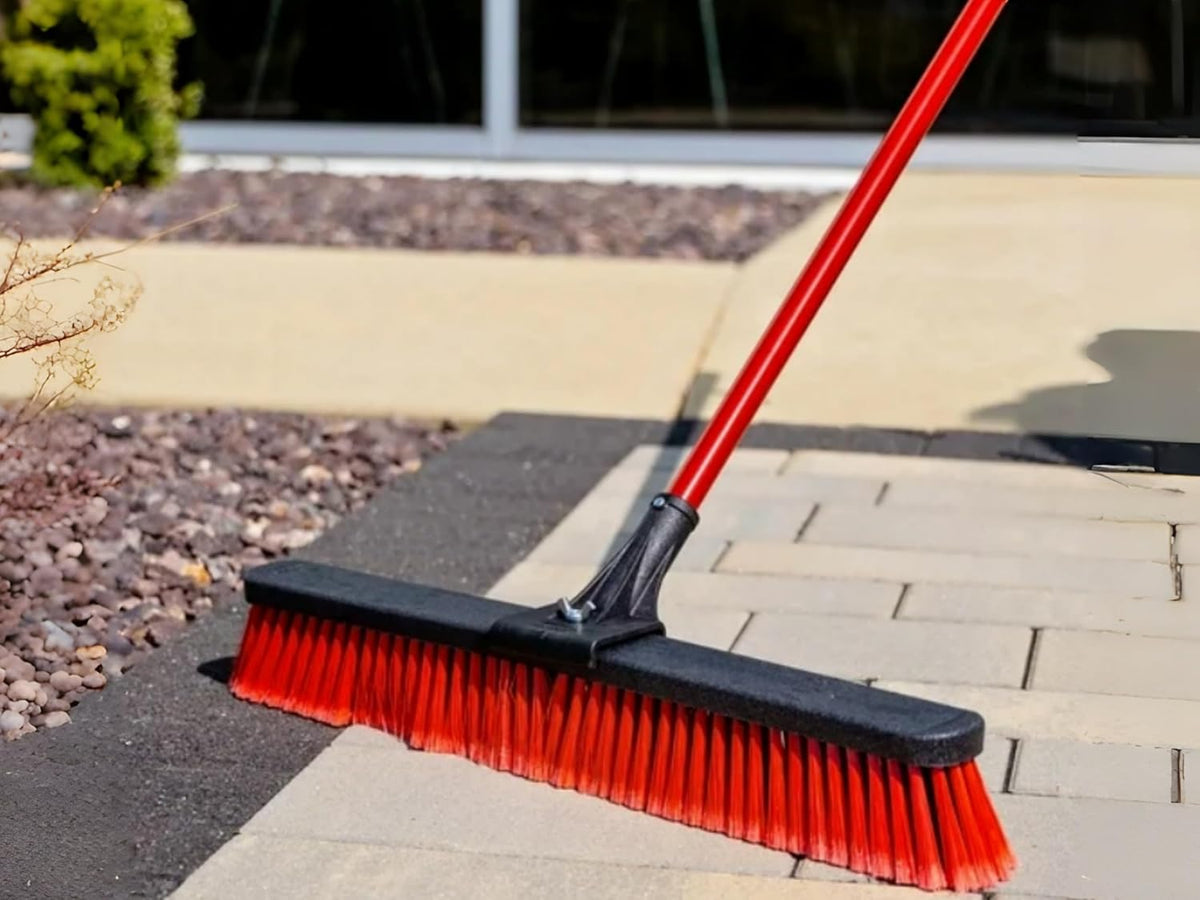 24-Inch Push Broom with 59" Metal Handle, Heavy-Duty Outdoor Broom with Stiff Flagged Bristles for Garage, Driveway & Patio