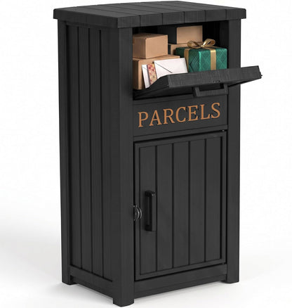 Outdoor Storage Box, 90 Gallon Package Delivery Boxes for Outside, with Lockable Secure, Deck Box Outdoor Waterproof for Entryway, Front Porch, Backyard, Garden, Patio, Lawn, Black