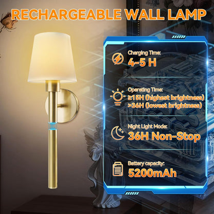 Neddie Battery Operated Wall Sconce Set of 2,Gold Rechargeable Wall Sconce,3 Dimmable Light Bulbs with Remote Control – 12-Color Wireless Wall Sconces, Ideal for Bedrooms, Living Rooms& Hallways