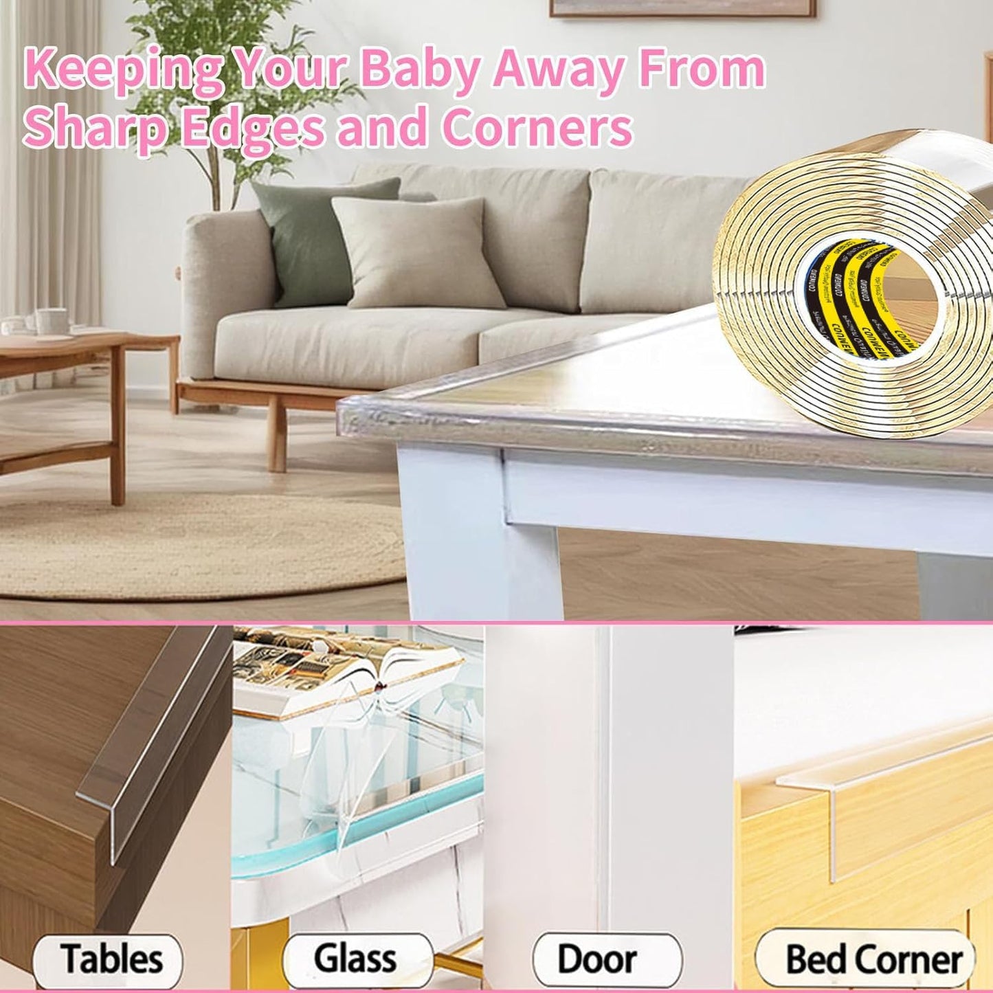 Clear Edge Protector & Corner Protectors, 0.8in（W x 6.6FT(L), Baby Proof Corner Guards for Sharp Edges, Safety Bumper Strip for Furniture, Drawers, Tables & Cabinets