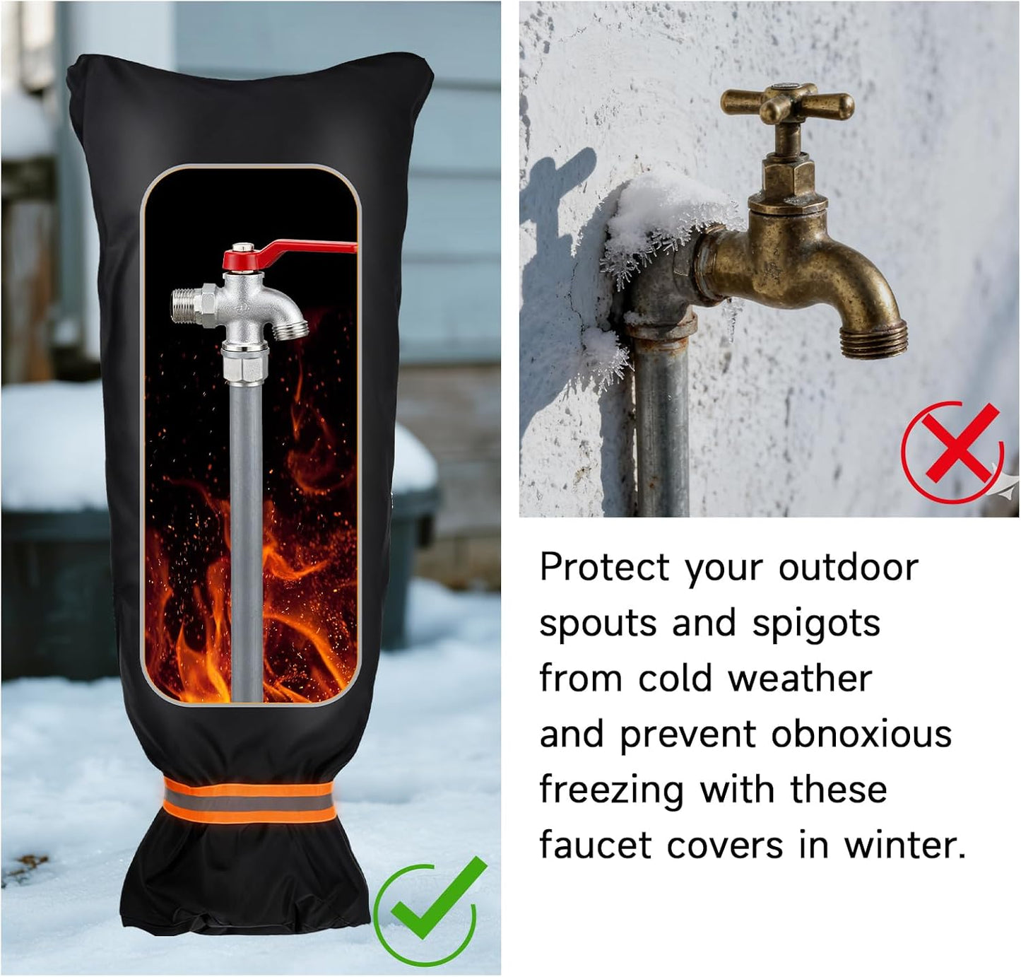 2 Pack Outdoor Faucet Covers for Winter, 6.7" W x 8.3" H Outdoor Water Faucet Cover Socks for Winter Freeze Protection Pipe Reusable Waterproof Insulated Spigot Covers with Reflective Strips, Black
