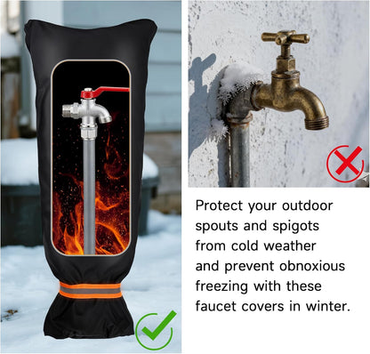 2 Pack Outdoor Faucet Covers for Winter, 6.7" W x 8.3" H Outdoor Water Faucet Cover Socks for Winter Freeze Protection Pipe Reusable Waterproof Insulated Spigot Covers with Reflective Strips, Black