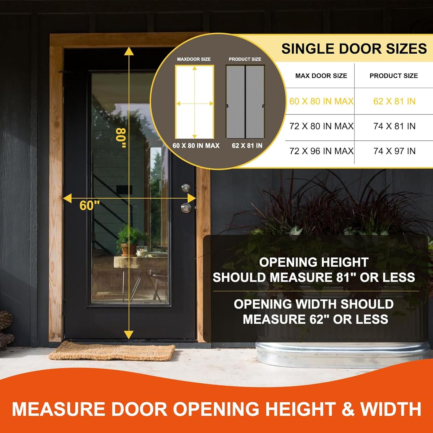 Magnetic Screen Door -Fit for Door Size:32x80 Inch, Hands Free Mesh Partition, Heavy Duty Screen Door Mesh Curtain Keeps Bugs Out, Frame Hook & Loop, Pet and Kid Friendly, Itself Size 34x82