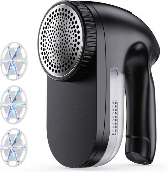 PKBD IPX6 Waterproof Washable Electric Fabric Shaver and Lint Remover, Rechargeable Sweater Defuzzer with 3 Free Extra Blades, Quickly and Effectively Remove Fluff, Fuzz, Bobbles for Clothes, White