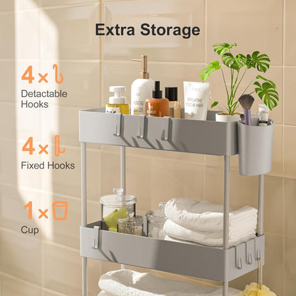 Pipishell Slim Storage Cart with Wheels - Bathroom Cart Organizer Storage, 4 Tier Rolling Carts for Bathroom, Laundry Room, Kitchen, Narrow Space, Black PIUC05