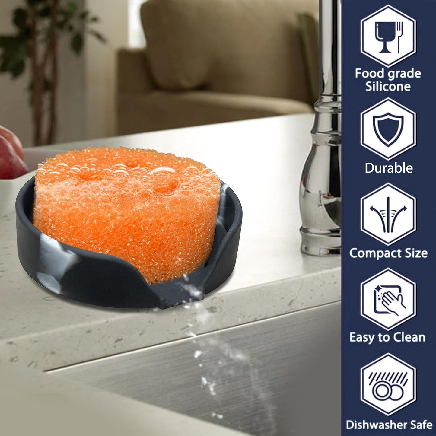 Sponge Holder for Scrub Daddy with Suction Cups and Drain Spout Kitchen Sink Caddy Organizer, Soap Dishes Holder Accessories Rack, Dishwasher Safe - 4.7"x4.7", Green