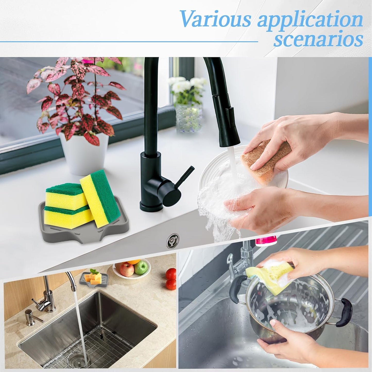 BokWin Silica Gel Soap Dish with Drain, Grey, 4.8x3.5 Inch | 1 Pack, Self Draining Soap Tray, For Shower, Bathroom and Kitchen, Sink Organizer, Bar Soap Holder