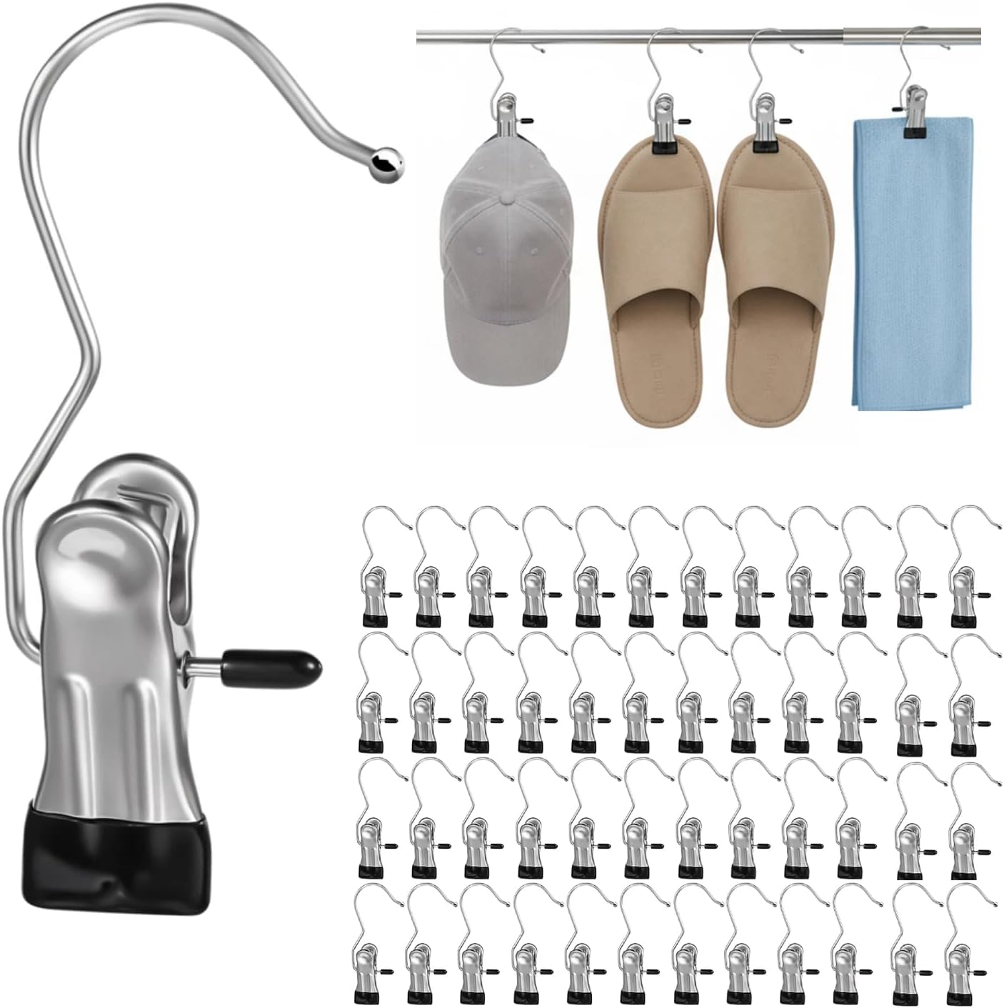 100 Pack Heavy Duty Boot Hanger Clips, Stainless Steel Laundry Hooks with Silicone Clip for Hanging Boots, Pants, Socks, Towels - Space Saving Closet Organizer for Travel & Home