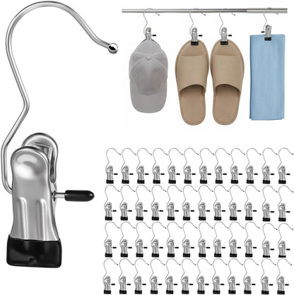 100 Pack Heavy Duty Boot Hanger Clips, Stainless Steel Laundry Hooks with Silicone Clip for Hanging Boots, Pants, Socks, Towels - Space Saving Closet Organizer for Travel & Home