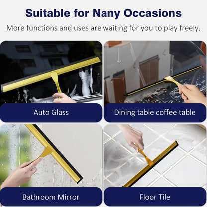 TOOVEM 12 Inch Shower Squeegee for Glass Doors, Window, Bathroom, Car Windshield, Shower Cleaning Tools with S Hook, Square Sticky Hook（Gold）