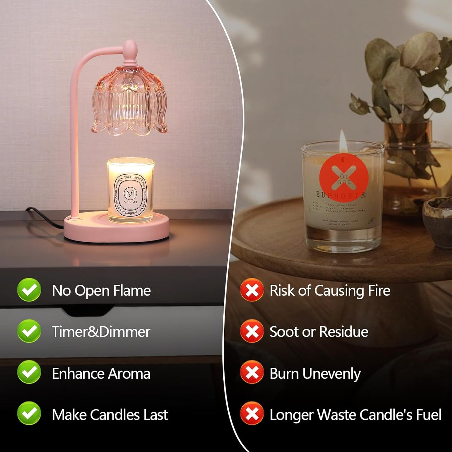 MEIXISUE Candle Warmer Lamp with Timer and Dimmer,Electric Gold Light Gifts for Women Melt Wax Warmer Lamp with 2 Bulbs for Candle Jars House Warming New Home Decor Bedroom