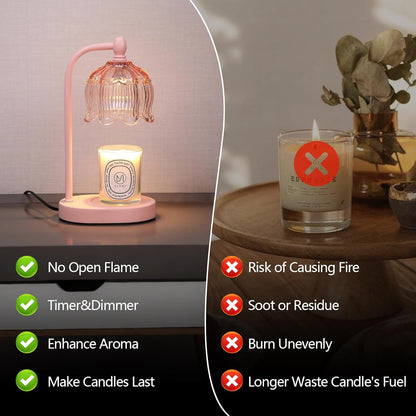 MEIXISUE Candle Warmer Lamp with Timer and Dimmer,Electric Gold Light Gifts for Women Melt Wax Warmer Lamp with 2 Bulbs for Candle Jars House Warming New Home Decor Bedroom