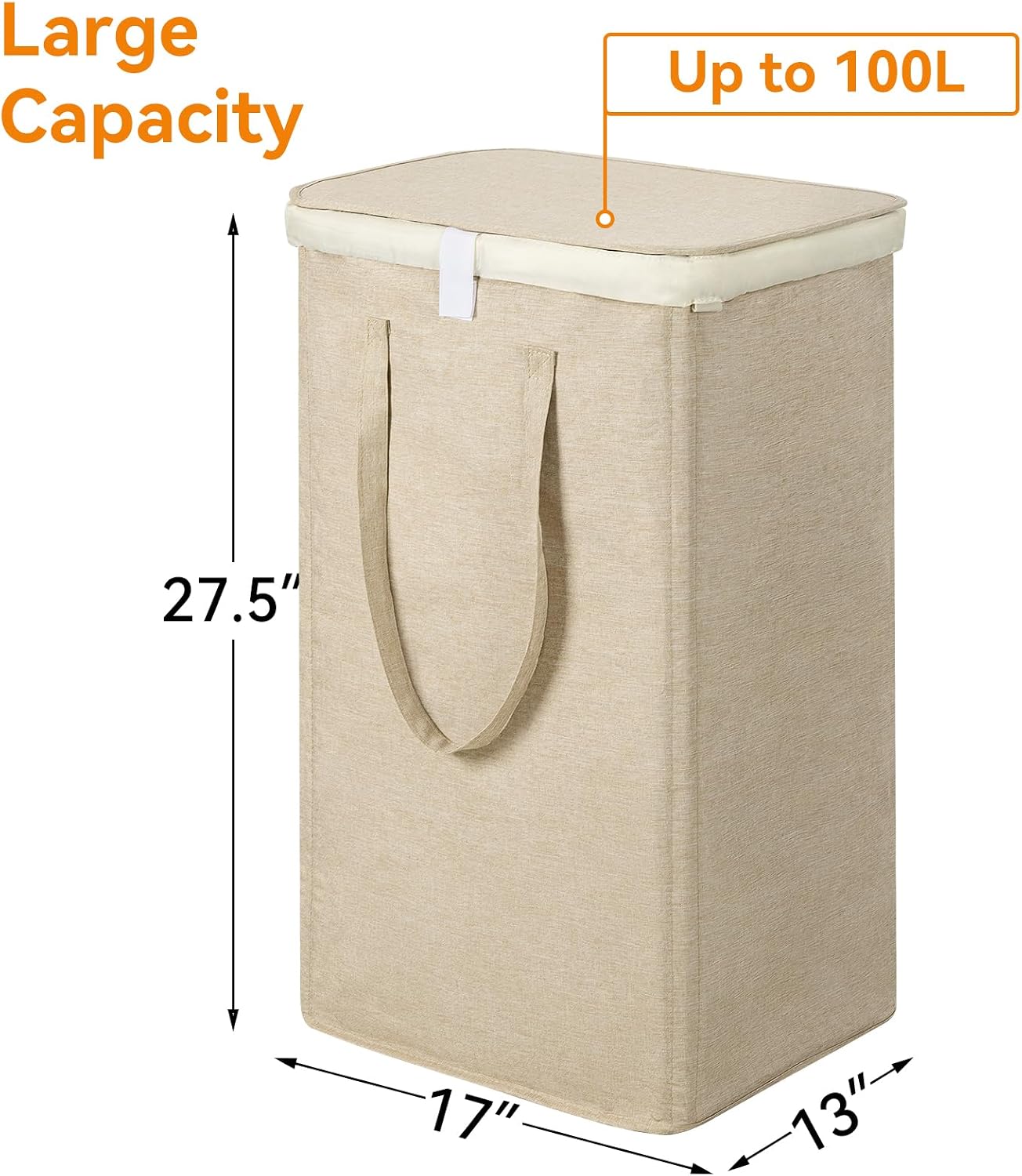 WOWLIVE 180L Laundry Hamper with Lid 3 Section,Large Laundry Basket with Removable Bags and Handles,Collapsible Dirty Clothes Hampers for Laundry,Laundry Basket Organizer for Laundry Room,Dorm,Beige