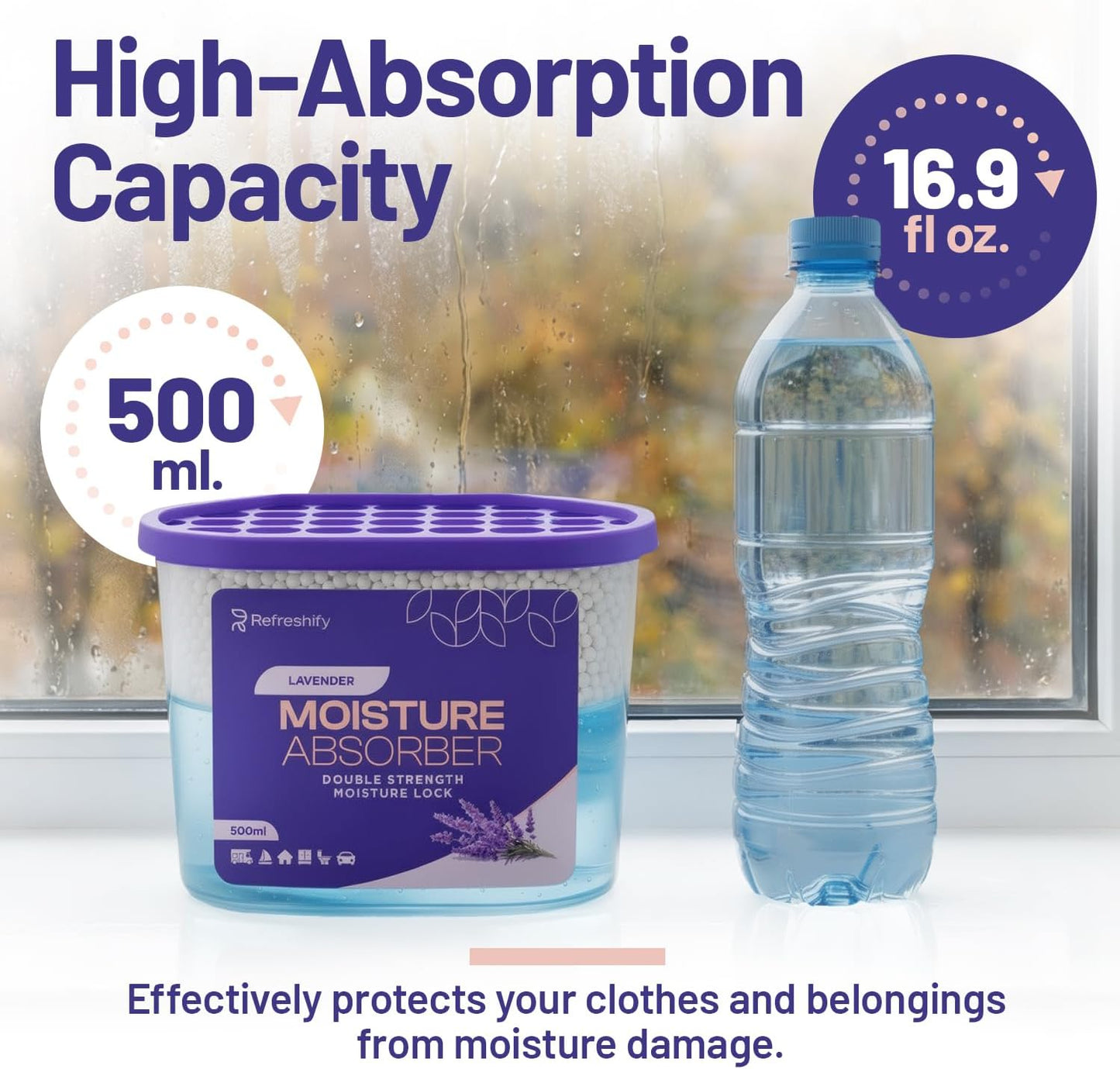 Premium Moisture Absorbers and Dehumidifier Tubs – High-Efficiency Closet Dehumidifier and Dehumidifier for Car, Odor Control Fragrance Free, 6 Pack, 7.5 Oz