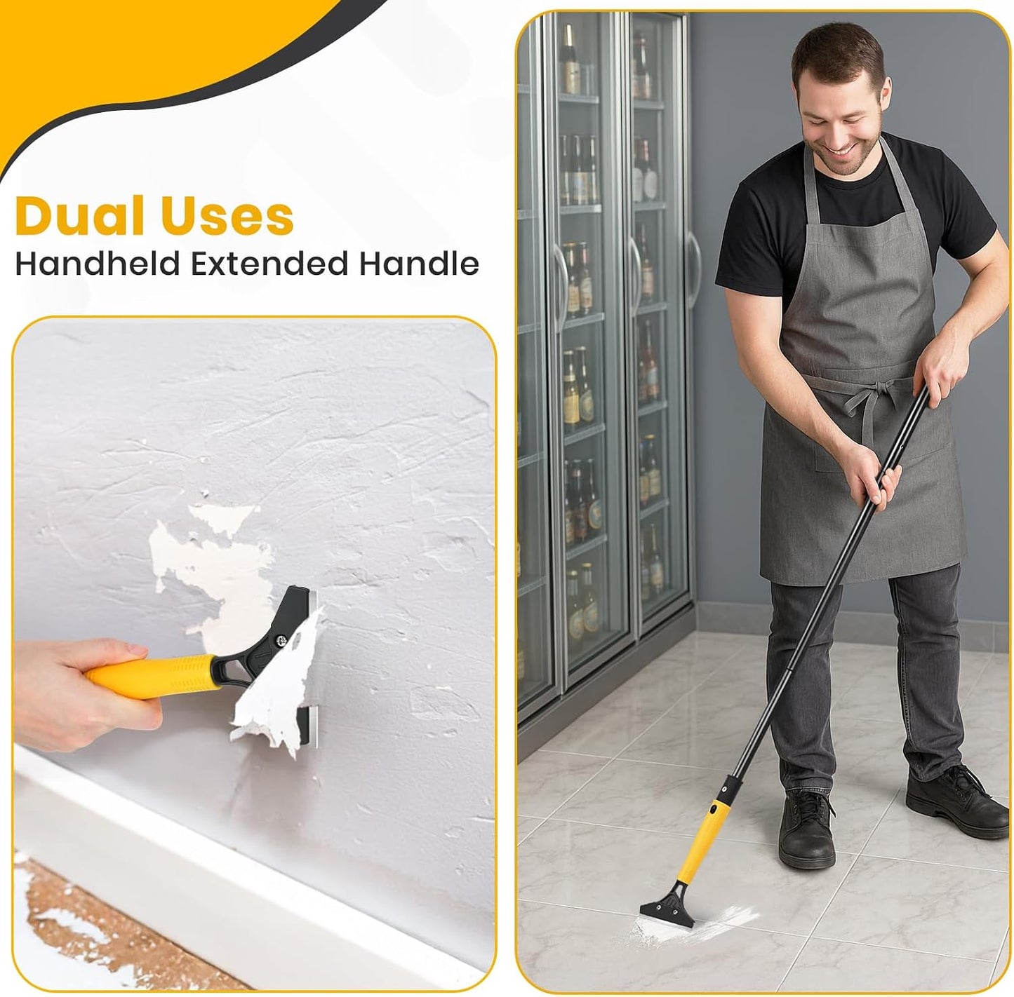 Heavy Duty Floor Scraper with 44.5” long handle, 4” Scraper Tool with 10 Replacement Metal Razor Blades, Paint Scraper for Cleaning Gum Glass Wall Tile Glue Linoleum Stove Top
