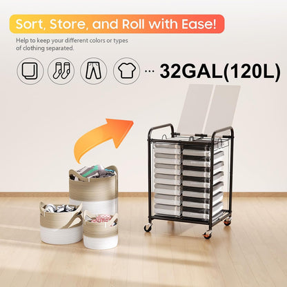 180L (47.55 Gal) Laundry Sorter 3 Section, Rolling Laundry Basket with Lockable Wheels and Lid, Laundry Hamper with 3 Separated Removable Bags Dirty Clothes Hamper for Laundry Room Organizer, Black