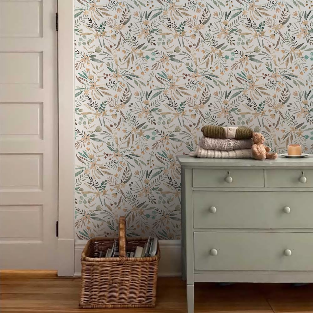MuralPeel White/Pink/Gold Floral Garden Black Blue Flowers Vintage Peel and Stick Wallpaper Self Adhesive Removable Easy Peel Off Contact Paper Stick on Wall Paper for Bedroom Cabinet Renter Friendly