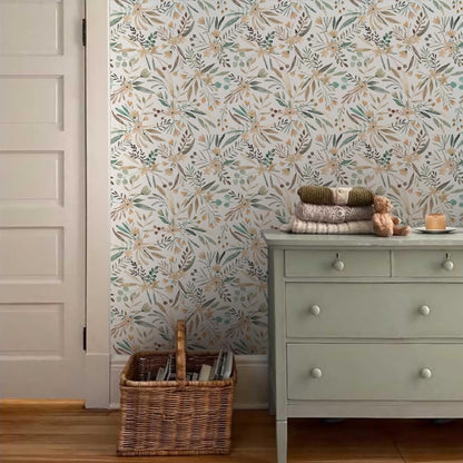 MuralPeel White/Pink/Gold Floral Garden Black Blue Flowers Vintage Peel and Stick Wallpaper Self Adhesive Removable Easy Peel Off Contact Paper Stick on Wall Paper for Bedroom Cabinet Renter Friendly