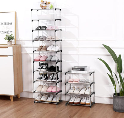 Jucaifu Stackable Small Shoe Rack, Entryway, Hallway and Closet Space Saving Storage and Organization (3-Tier, White)