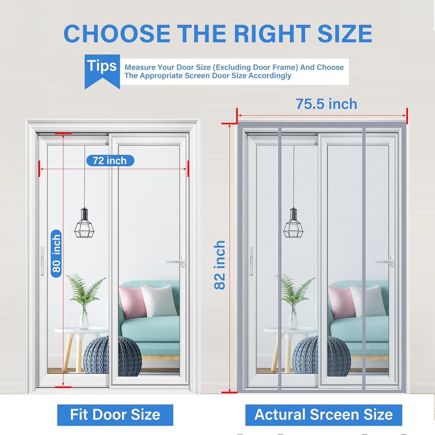 Magnetic Screen Door Upgraded PET Mesh Stronger Than Fiberglass and Polyester,Hands Free,Keeps Bugs Out,Pet & Kid Friendly,Suitable for Sliding Door,Large Patio Door and French Door-72''x80''