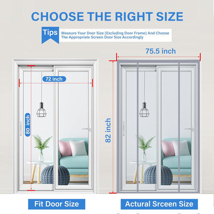Magnetic Screen Door Upgraded PET Mesh Stronger Than Fiberglass and Polyester,Hands Free,Keeps Bugs Out,Pet & Kid Friendly,Suitable for Sliding Door,Large Patio Door and French Door-72''x80''