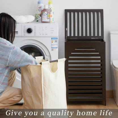 Laundry Hamper with Lid,Bamboo Large Waterproof Clothes Laundry Basket,Removable Washing Bags with Handles,clothes basket (Natural)